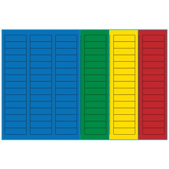 A4-45, 45 etiketter/ark, farvet mat (blå, grøn, gul eller rød) – permanent lim – 58,0 x 17,8 mm – 100 ark - A4-etiketter, farvede