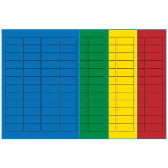 A4-48, 48 etiketter/ark, farvet mat (blå, grøn, gul eller rød) – permanent lim – 45,7 x 21,2 mm – 100 ark - A4-etiketter, farvede