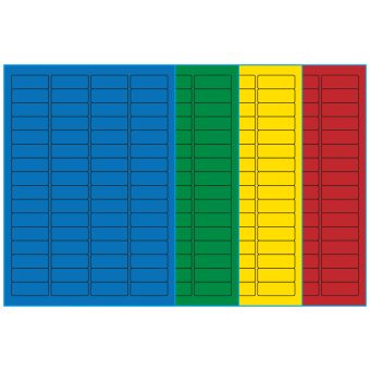 A4-64, 64 etiketter/ark, farvet mat (blå, grøn, gul eller rød) – permanent lim – 45,7 x 16,9 mm – 100 ark - A4-etiketter, farvede