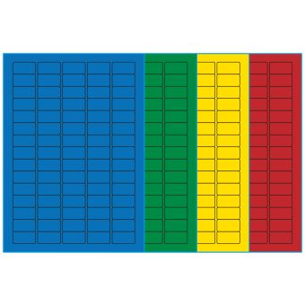 A4-75, 75 etiketter/ark, farvet mat (blå, grøn, gul eller rød) – permanent lim – 34,0 x 18,0 mm – 100 ark - A4-etiketter, farvede