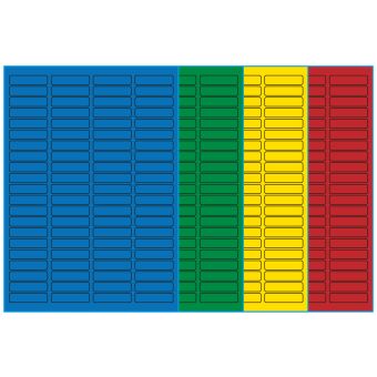A4-84, 84 etiketter/ark, farvet mat (blå, grøn, gul eller rød) – permanent lim – 46,0 x 11,1 mm – 100 ark - A4-etiketter, farvede