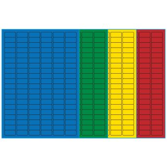 A4-120, 120 etiketter/ark, farvet mat (blå, grøn, gul eller rød) – permanent lim – 30,0 x 14,0 mm – 100 ark - A4-etiketter, farvede