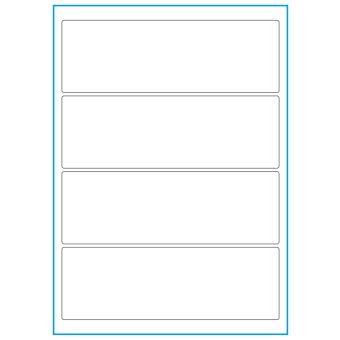 A4-4 smal, 4 etiketter/ark, hvid mat – 195,0 x 65,0 mm – 100 ark - A-4 etiketter, hvid mat, permanent og aftagelig lim