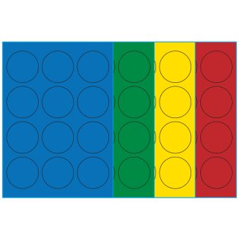 A4-Ø60, 12 etiketter/ark, farvet mat (blå, grøn, gul eller rød) – permanent lim – Ø 60,0 mm – 100 ark - A4-etiketter, farvede