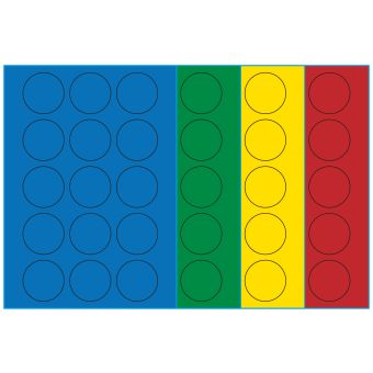 A4-Ø50, 15 etiketter/ark, farvet mat (blå, grøn, gul eller rød) – permanent lim – Ø 50,0 mm – 100 ark - 