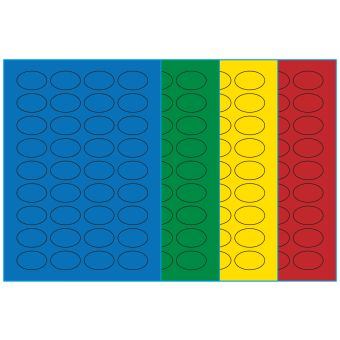 A4-36 ovale, 36 etiketter/ark, farvet mat (blå, grøn, gul eller rød) – permanent lim – 40,0 x 25,0 mm – 100 ark - A4-etiketter, farvede