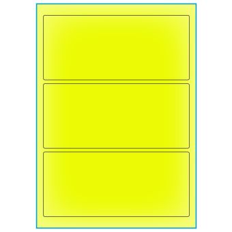 A4-3 gul neon, 3 etiketter/ark, gul neon – permanent lim – 198,0 x 85,0 mm – 100 ark - A4, A5 & A6 etiketter i ark