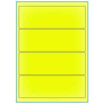 A4-4 smal gul neon, 4 etiketter/ark, gul neon – permanent lim – 195,0 x 65,0 mm – 100 ark - A-4 etiketter gul neon