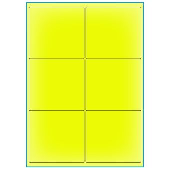 A4-6 gul neon, 6 etiketter/ark, gul neon – permanent lim – 99,1 x 93,1 mm – 100 ark - A-4 etiketter gul neon
