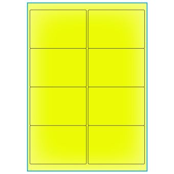 A4-8 gul neon, 8 etiketter/ark, gul neon – permanent lim – 99,1 x 67,7 mm – 100 ark - A-4 etiketter gul neon
