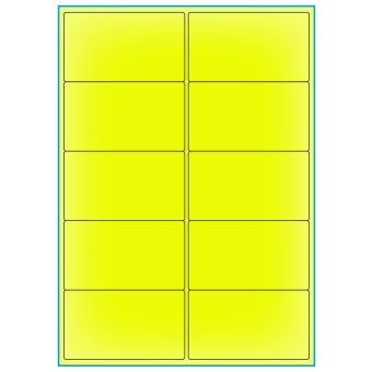A4-10 gul neon, 10 etiketter/ark, gul neon – permanent lim – 99,1 x 57,0 mm – 100 ark - A4, A5 & A6 etiketter i ark