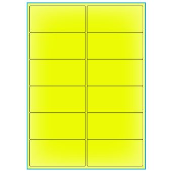 A4-12 smal gul neon, 12 etiketter/ark, gul neon – permanent lim – 99,1 x 47,5 mm – 100 ark - A-4 etiketter gul neon
