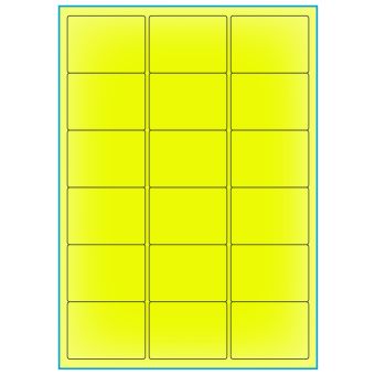 A4-18 gul neon, 18 etiketter/ark, gul neon – permanent lim – 63,5 x 46,6 mm – 100 ark - A-4 etiketter gul neon
