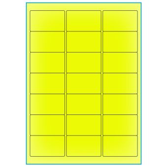 A4-21 gul neon, 21 etiketter/ark, gul neon – permanent lim – 63,5 x 38,1 mm – 100 ark - A-4 etiketter gul neon