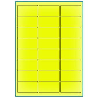 A4-24 gul neon, 24 etiketter/ark, gul neon – permanent lim – 64,0 x 33,9 mm – 100 ark - A-4 etiketter gul neon