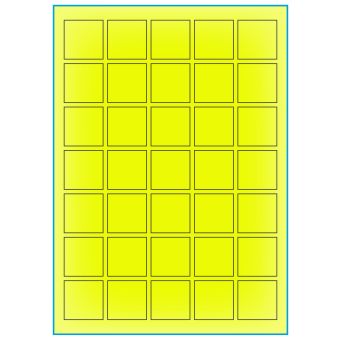 A4-35 gul neon, 35 etiketter/ark, gul neon – permanent lim – 35,0 x 35,0 mm – 100 ark - A-4 etiketter gul neon