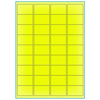 A4-36 gul neon, 36 etiketter/ark, gul neon – permanent lim – 48,0 x 31,0 mm – 100 ark - A-4 etiketter gul neon
