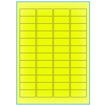 A4-48 gul neon, 48 etiketter/ark, gul neon – permanent lim – 45,7 x 21,2 mm – 100 ark - A-4 etiketter gul neon