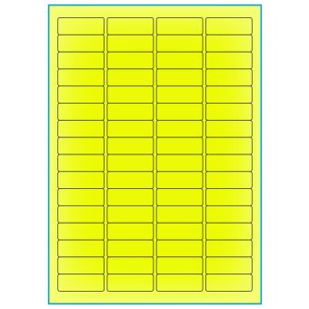 A4-64 gul neon, 64 etiketter/ark, gul neon – permanent lim – 45,7 x 16,9 mm – 100 ark - A-4 etiketter gul neon