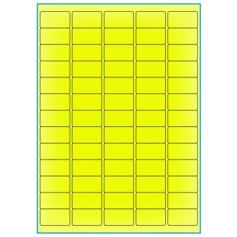 A4-65 gul neon, 65 etiketter/ark, gul neon – permanent lim – 38,1 x 21,2 mm – 100 ark - A-4 etiketter gul neon