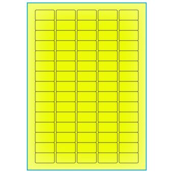A4-75 gul neon, 75 etiketter/ark, gul neon – permanent lim – 34,0 x 18,0 mm – 100 ark - A-4 etiketter gul neon