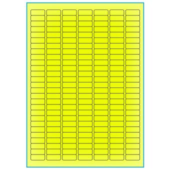 A4-189 gul neon, 189 etiketter/ark, gul neon – permanent lim – 25,4 x 10,0 mm – 100 ark - A-4 etiketter gul neon