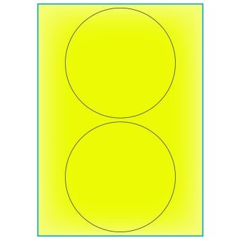 A4-Ø140 gul neon, 2 etiketter/ark, gul neon – permanent lim – Ø 140 mm – 100 ark - A-4 etiketter gul neon