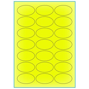 A4-21 ovale gul neon, 21 etiketter/ark, gul neon – permanent lim – 60,0 x 35,0 mm – 100 ark - A-4 etiketter gul neon