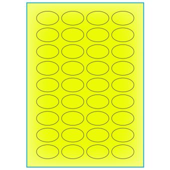 A4-36 ovale gul neon, 36 etiketter/ark, gul neon – permanent lim – 40,0 x 25,0 mm – 100 ark - A-4 etiketter gul neon