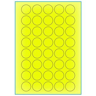 A4-Ø30 gul neon, 40 etiketter/ark, gul neon – permanent lim – Ø 30 mm – 100 ark - A-4 etiketter gul neon