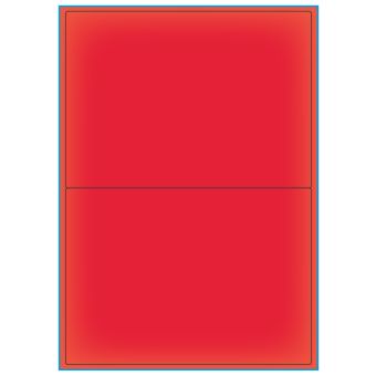 A4-2 rød neon, 2 etiketter/ark, rød neon – permanent lim – 199,6 x 143,5 mm – 100 ark - A4, A5 & A6 etiketter i ark