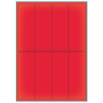 A4-8 smal rød neon, 8 etiketter/ark, rød neon – permanent lim – 50,0 x 140,0 mm – 100 ark - Etiketter i A4 ark