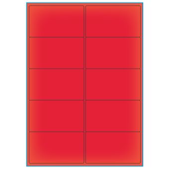 A4-10 rød neon, 10 etiketter/ark, rød neon – permanent lim – 99,1 x 57,0 mm – 100 ark - Etiketter i A4 ark