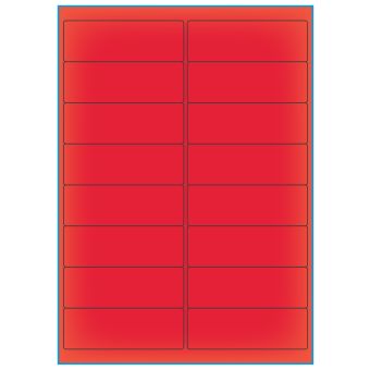 A4-16 rød neon, 16 etiketter/ark, rød neon – permanent lim – 99,1 x 33,9 mm – 100 ark - Etiketter i A4 ark