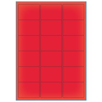 A4-18 rød neon, 18 etiketter/ark, rød neon – permanent lim – 63,5 x 46,6 mm – 100 ark - A-4 etiketter rød neon