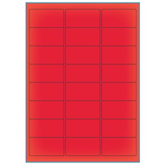 A4-24 rød neon, 24 etiketter/ark, rød neon – permanent lim – 64,0 x 33,9 mm – 100 ark - A-4 etiketter rød neon