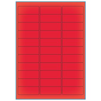A4-33 rød neon, 33 etiketter/ark, rød neon – permanent lim – 64,0 x 24,3 mm – 100 ark - A-4 etiketter rød neon