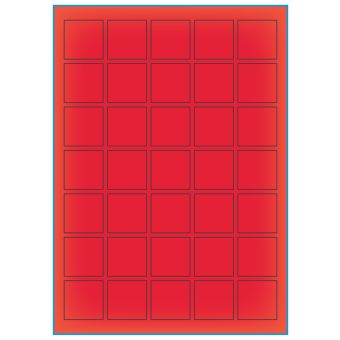 A4-35 rød neon, 35 etiketter/ark, rød neon – permanent lim – 35,0 x 35,0 mm – 100 ark - A-4 etiketter rød neon
