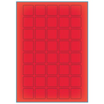 A4-40 kvad. rød neon, 40 etiketter/ark, rød neon – permanent lim – 30,0 x 30,0 mm – 100 ark - A-4 etiketter rød neon