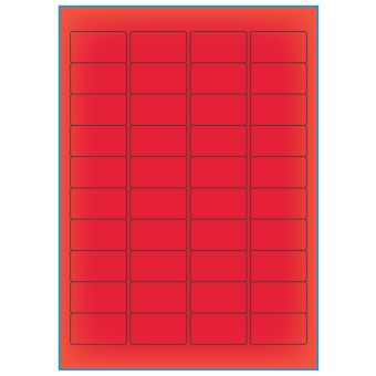 A4-40 rød neon, 40 etiketter/ark, rød neon – permanent lim – 45,7 x 25,4 mm – 100 ark - A-4 etiketter rød neon