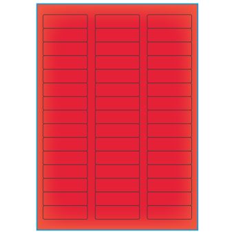 A4-45 rød neon, 45 etiketter/ark, rød neon – permanent lim – 58,0 x 17,8 mm – 100 ark - A-4 etiketter rød neon