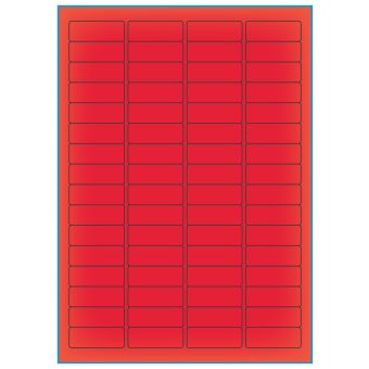 A4-64 rød neon, 64 etiketter/ark, rød neon – permanent lim – 45,7 x 16,9 mm – 100 ark - A-4 etiketter rød neon