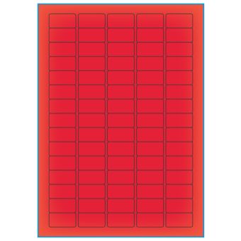 A4-75 rød neon, 75 etiketter/ark, rød neon – permanent lim – 34,0 x 18,0 mm – 100 ark - A-4 etiketter rød neon