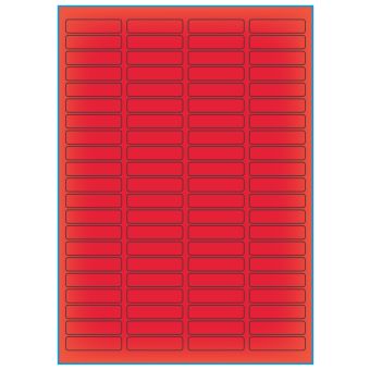 A4-84 rød neon, 84 etiketter/ark, rød neon – permanent lim – 46,0 x 11,1 mm – 100 ark - A-4 etiketter rød neon