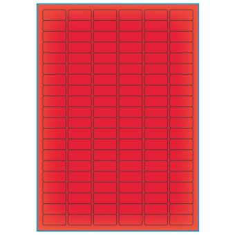 A4-120 rød neon, 120 etiketter/ark, rød neon – permanent lim – 30,0 x 14,0 mm – 100 ark - A-4 etiketter rød neon
