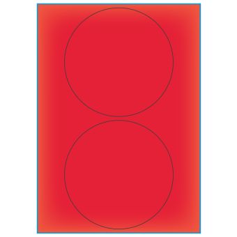 A4-Ø140 rød neon, 2 etiketter/ark, rød neon – permanent lim – Ø 140 mm – 100 ark - A-4 etiketter rød neon