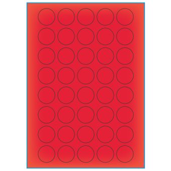 A4-Ø30 rød neon, 40 etiketter/ark, rød neon – permanent lim – Ø 30 mm – 100 ark - A-4 etiketter rød neon