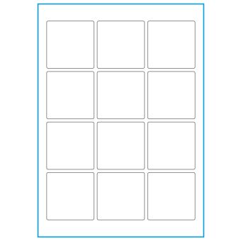 A4-12 kvad., 12 etiketter/ark, hvid mat – 60,0 x 60,0 mm – 100 ark - A-4 etiketter, hvid mat, permanent og aftagelig lim