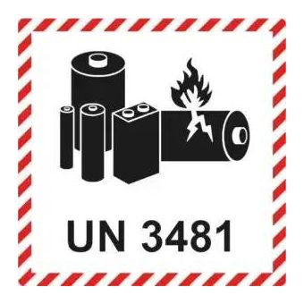 Selvklæbende Fareseddel i PP – UN 3481 Lithium Batteri Mærke (UDEN telefonnummer) – 110x120 mm – 250 stk. - Faresedler