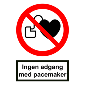 Selvklæbende Forbudsskilt – Ingen adgang for personer med pacemaker (ISO 7010 P007) - Fortrykte labels